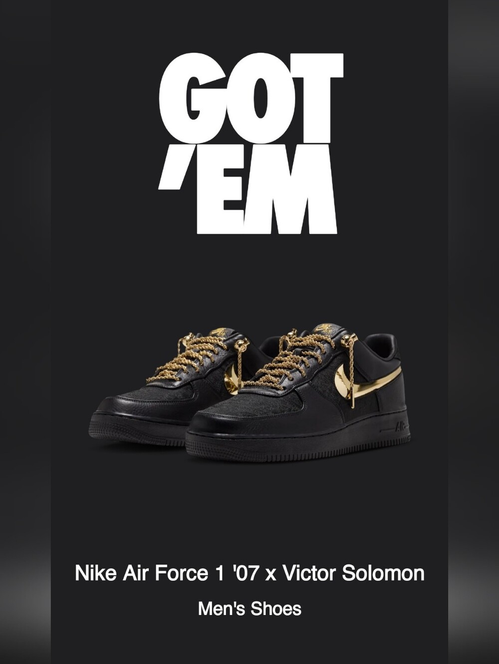 Solomon Collab Nike Black and Gold Air Force 1 Low